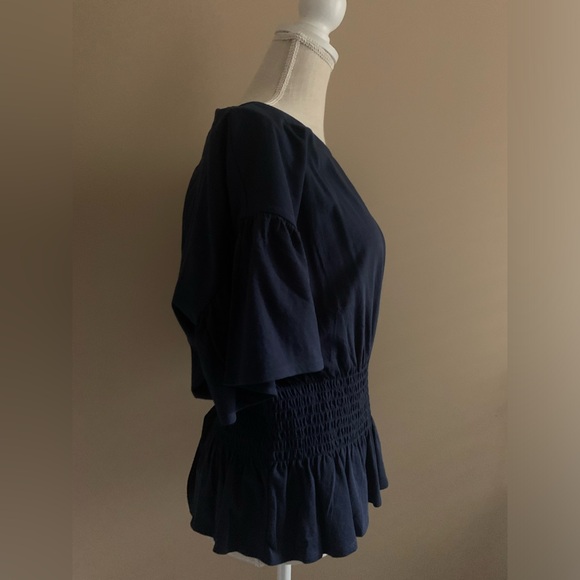 Blue Peplum Short Sleeve Top Shirt - Picture 4 of 9